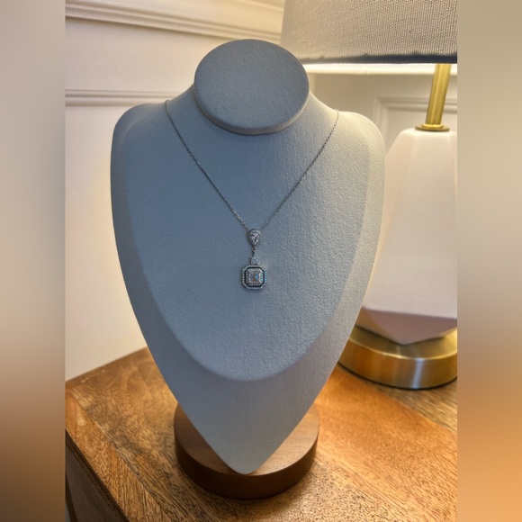 New Moissanite Asscher Cut Necklace 1.2CT, 18K White Gold Plated Sterling Silver - Picture 8 of 17